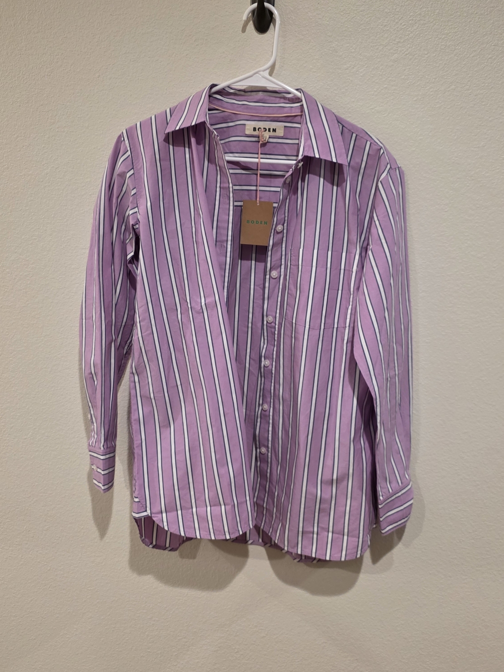 Boden Lavender and White Striped Button-Down Shirt